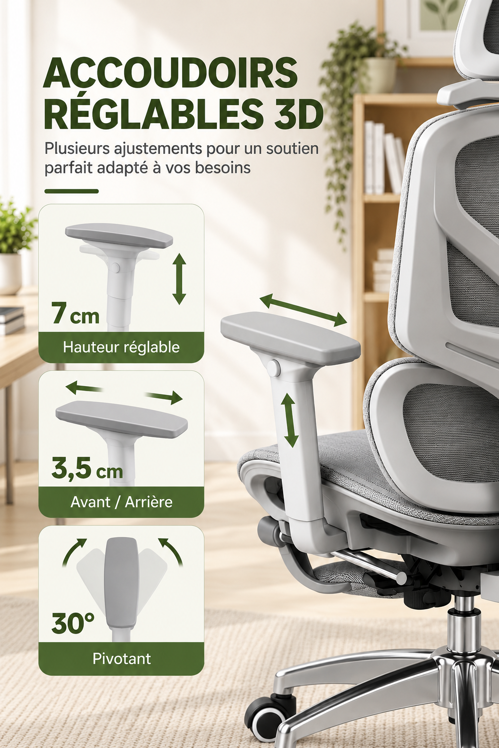 Ergo Recline 135 — Fauteuil de bureau multi-positions avec repose-pieds