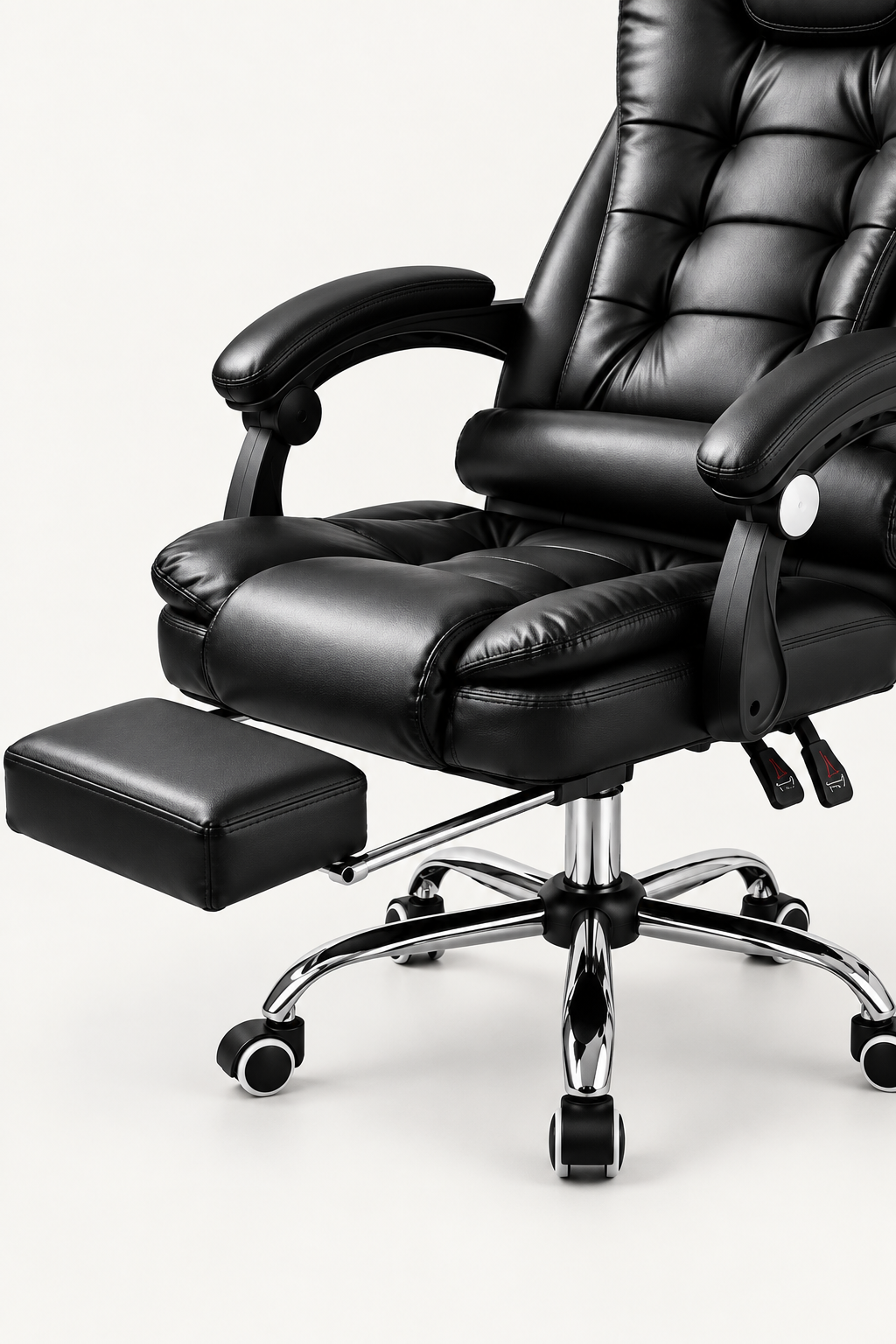 RecliMax 170 — Fauteuil de bureau matelassé avec repose-pieds escamotable similicuir, inclinaison 170°