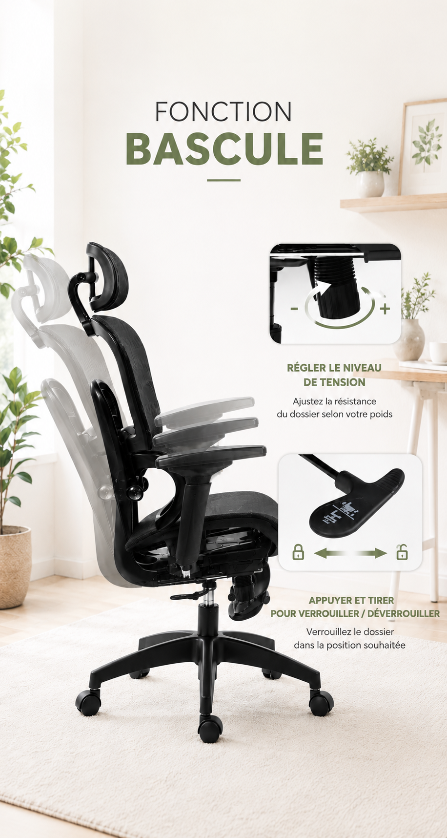 DualBack Elite — Fauteuil de bureau ergonomique à dossier double et accoudoirs 4D mesh noir, haut de gamme