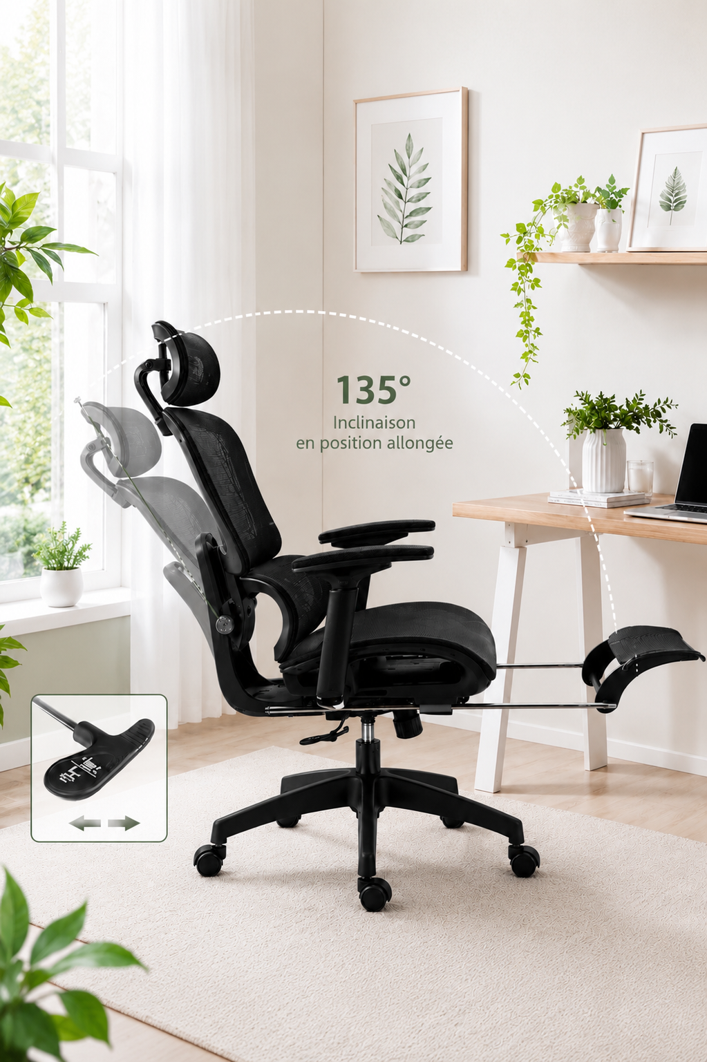 DualBack Elite — Fauteuil de bureau ergonomique à dossier double et accoudoirs 4D mesh noir, haut de gamme