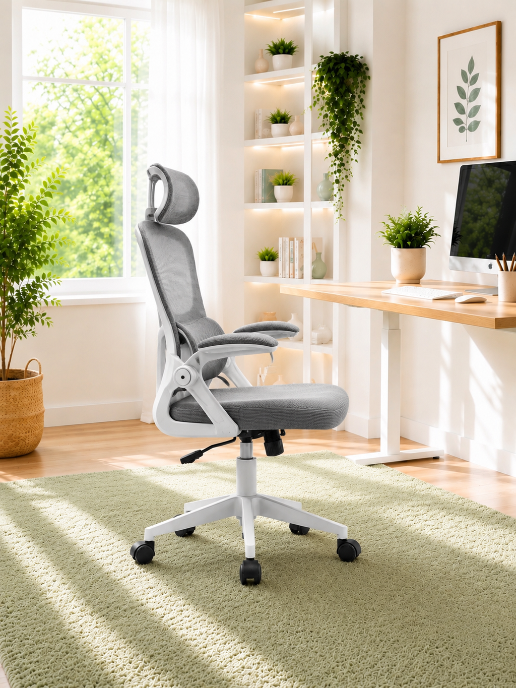 PureMesh Air — Fauteuil de bureau ergonomique en maille blanc et gris
