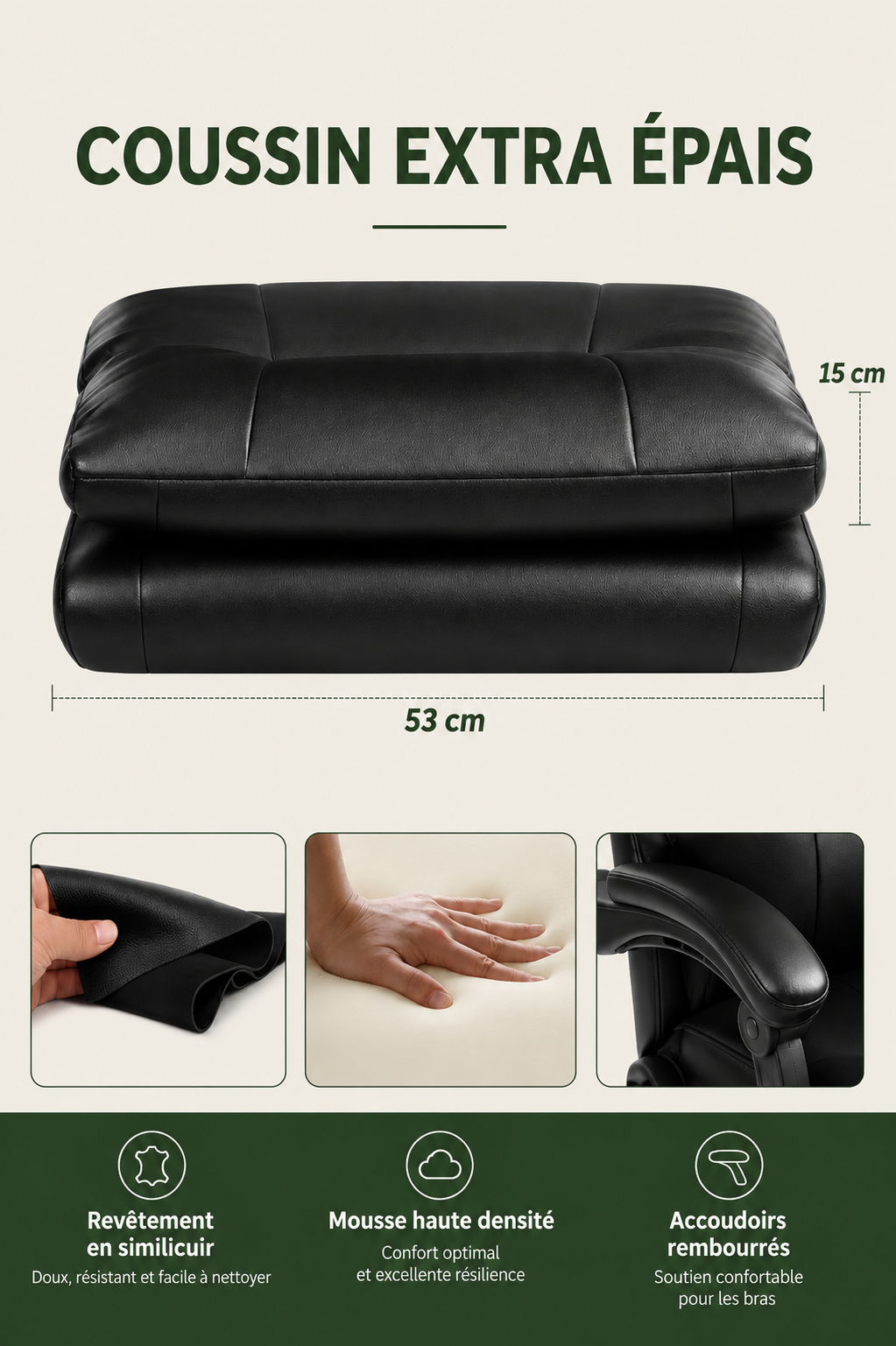 LoungeBack 135 — Fauteuil de bureau capitonné avec repose-pieds intégré