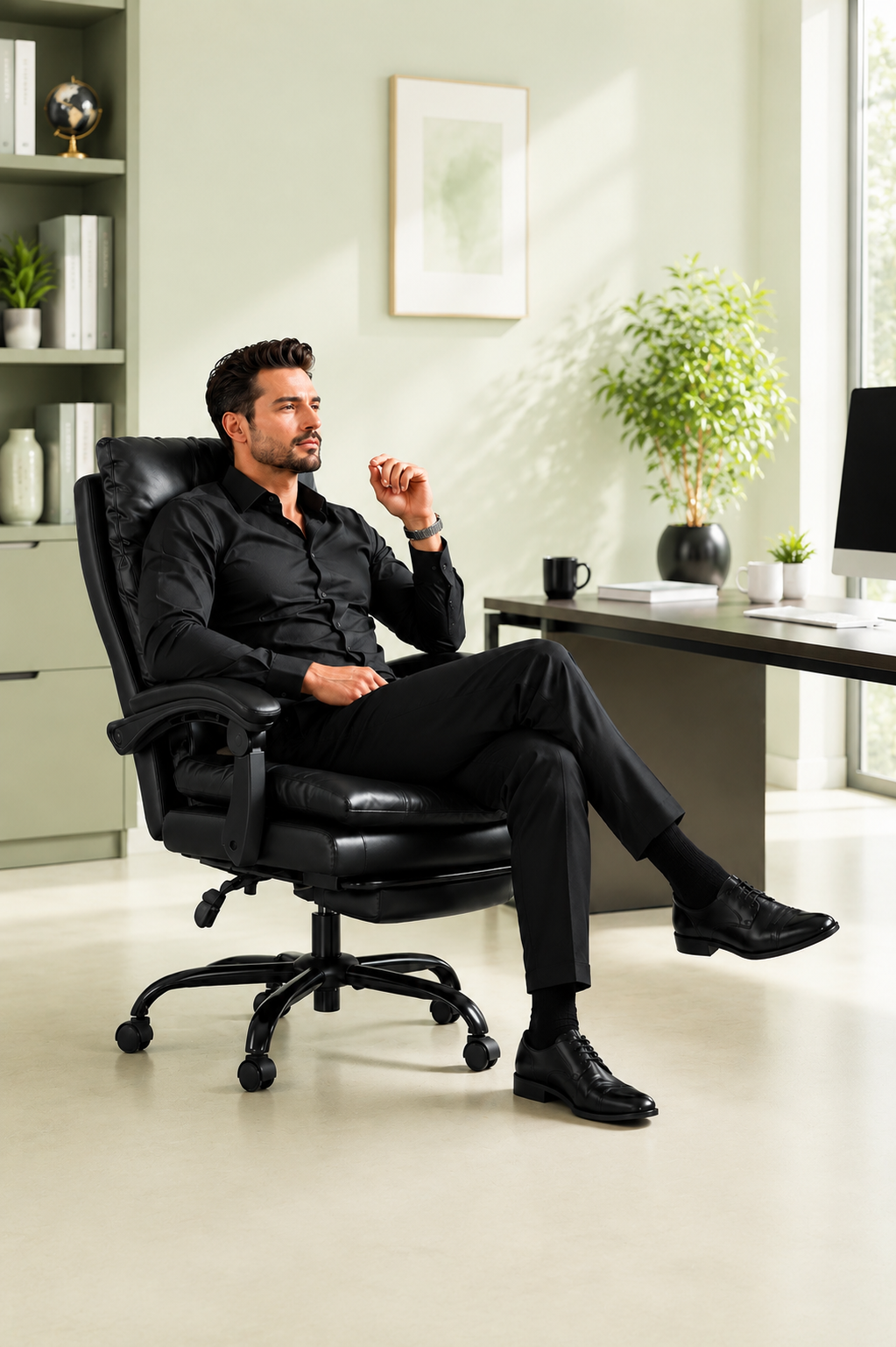 LoungeBack 135 — Fauteuil de bureau capitonné avec repose-pieds intégré