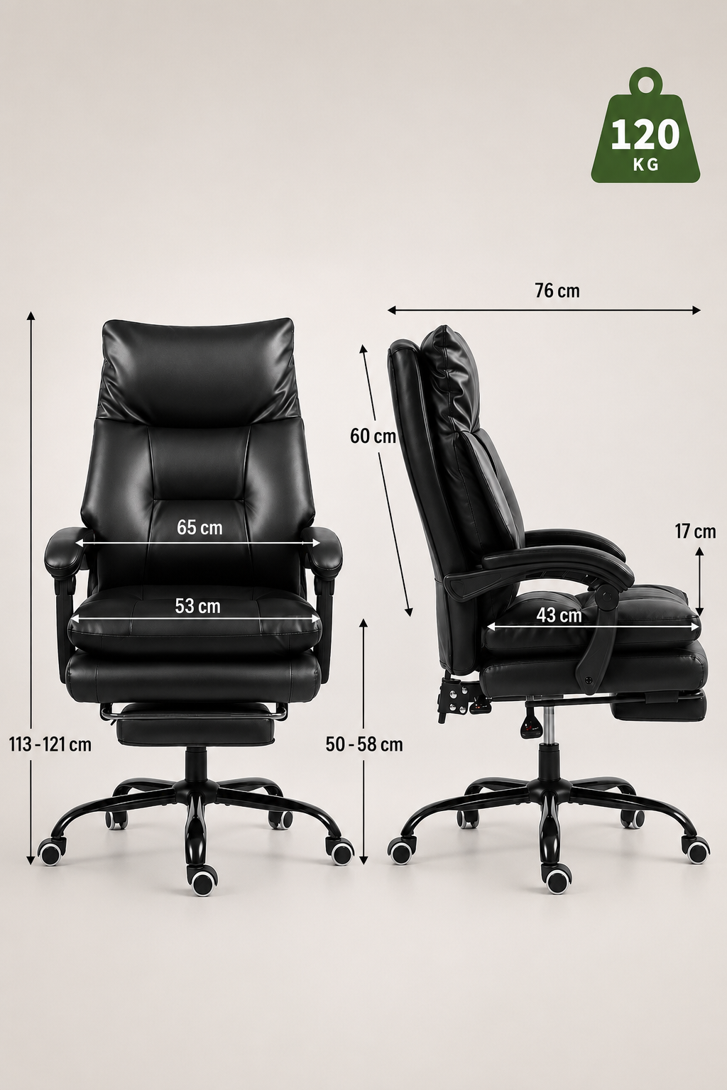 LoungeBack 135 — Fauteuil de bureau capitonné avec repose-pieds intégré