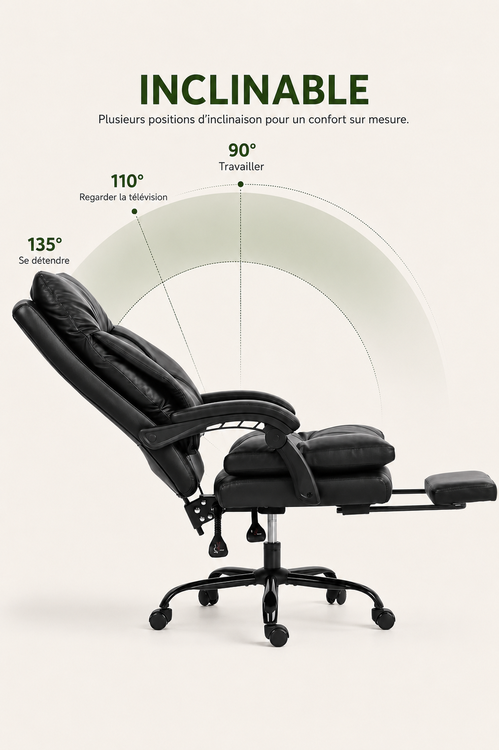 LoungeBack 135 — Fauteuil de bureau capitonné avec repose-pieds intégré