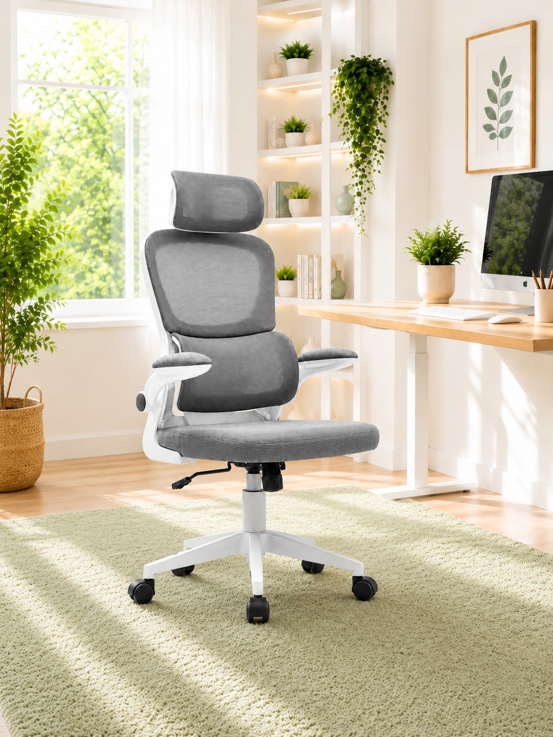 PureMesh Air — Fauteuil de bureau ergonomique en maille blanc et gris