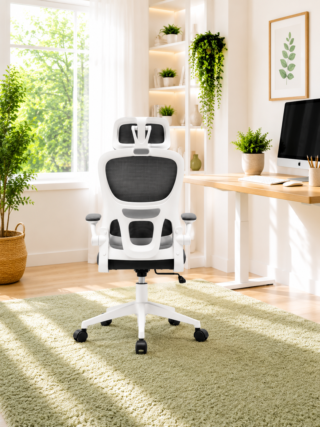 PureMesh Air — Fauteuil de bureau ergonomique en maille blanc et gris