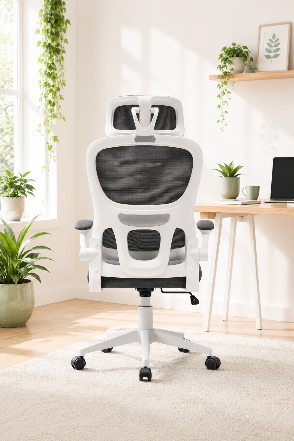 PureMesh Air — Fauteuil de bureau ergonomique en maille blanc et gris
