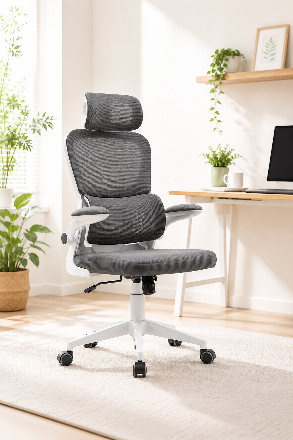 PureMesh Air — Fauteuil de bureau ergonomique en maille blanc et gris