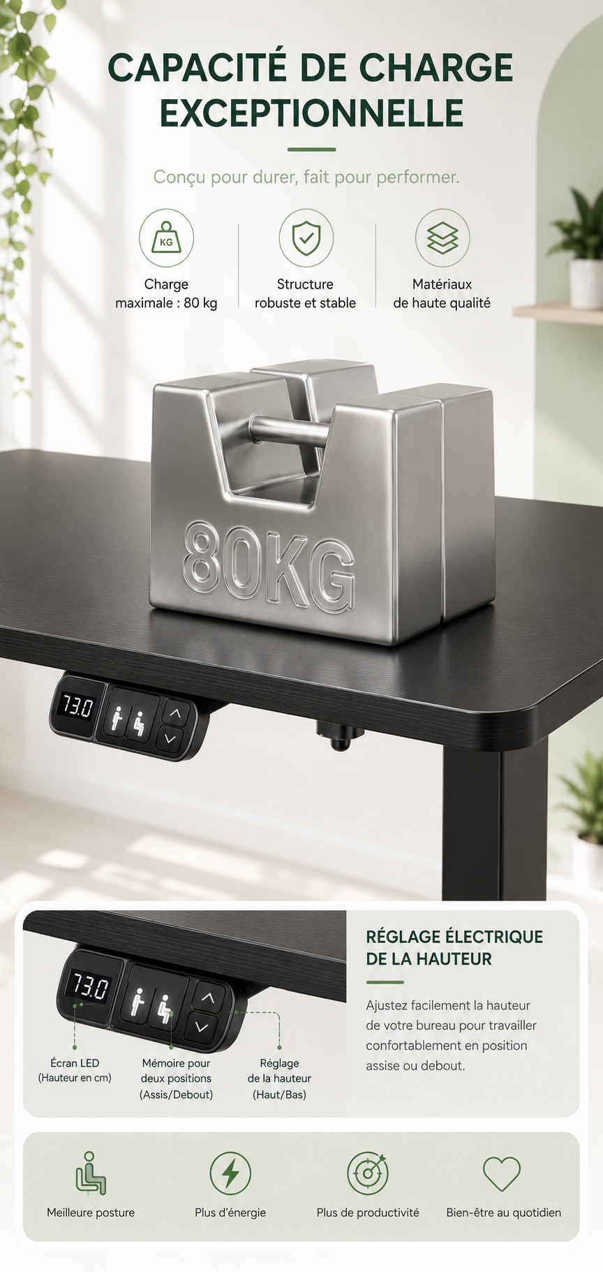 DeskMotion Pro - Bureau assis-debout électrique avec tiroirs et prise intégrée