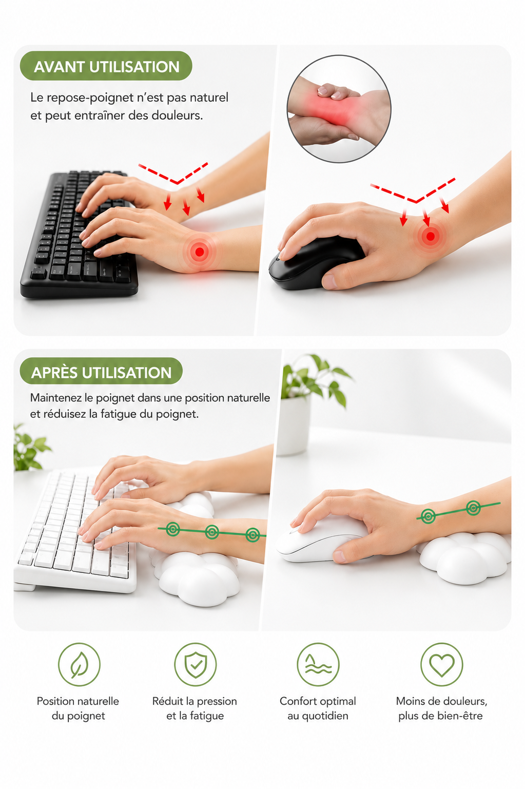 CloudRest Wrist — Repose-poignet ergonomique en mousse à mémoire de forme