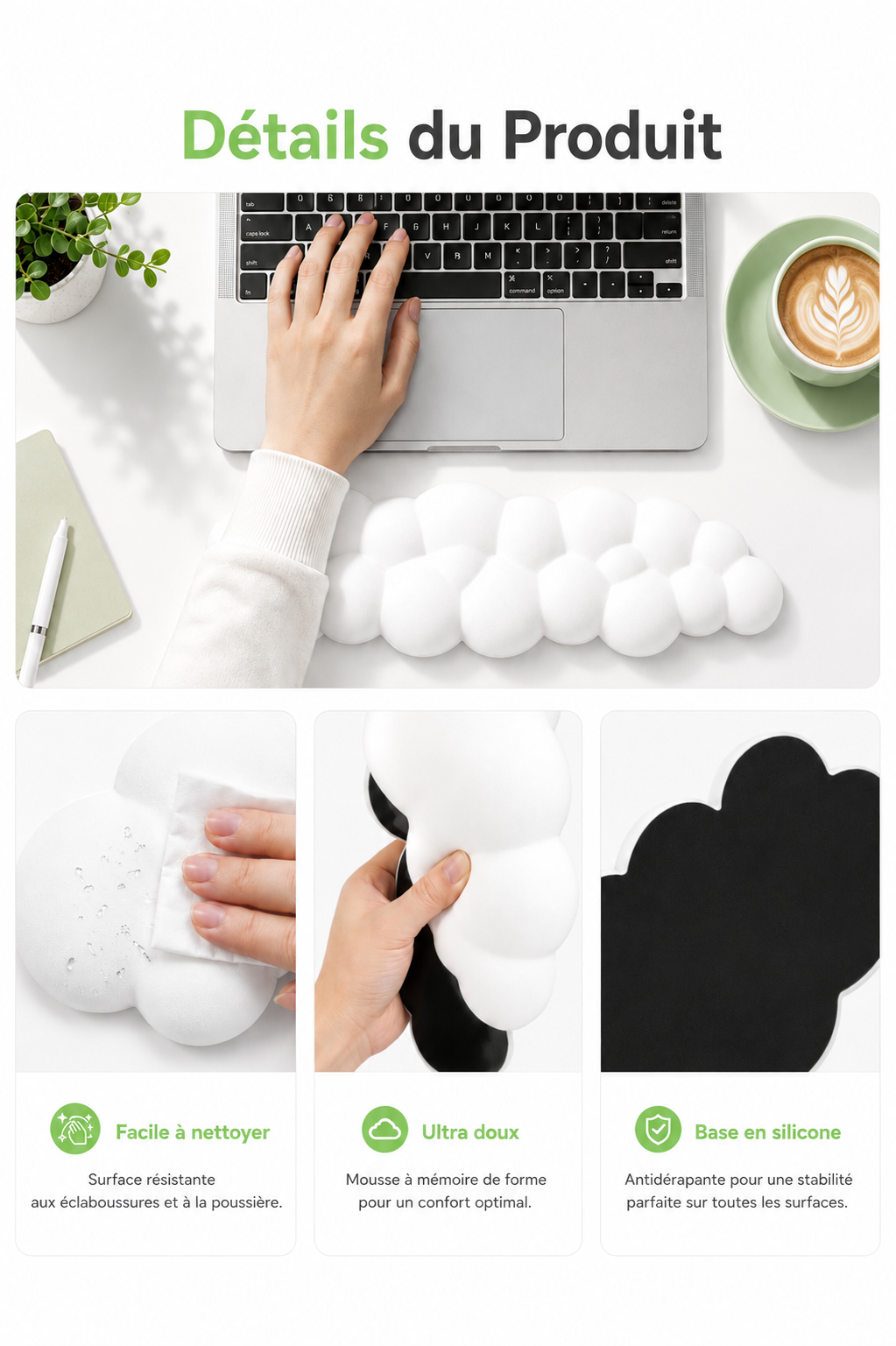 CloudRest Wrist — Repose-poignet ergonomique en mousse à mémoire de forme