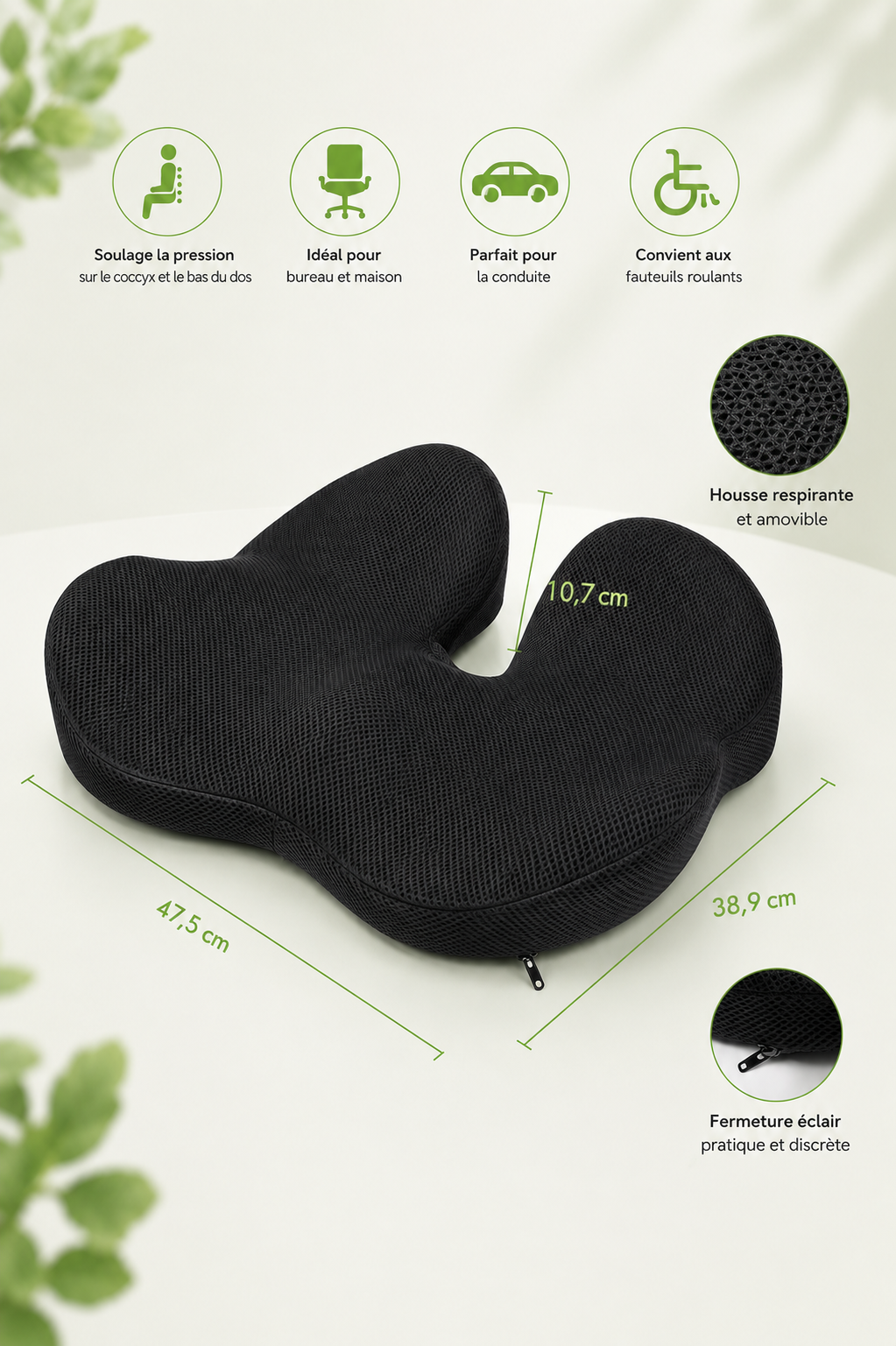 ComfortSeat U — Coussin d’assise ergonomique en mousse à mémoire de forme