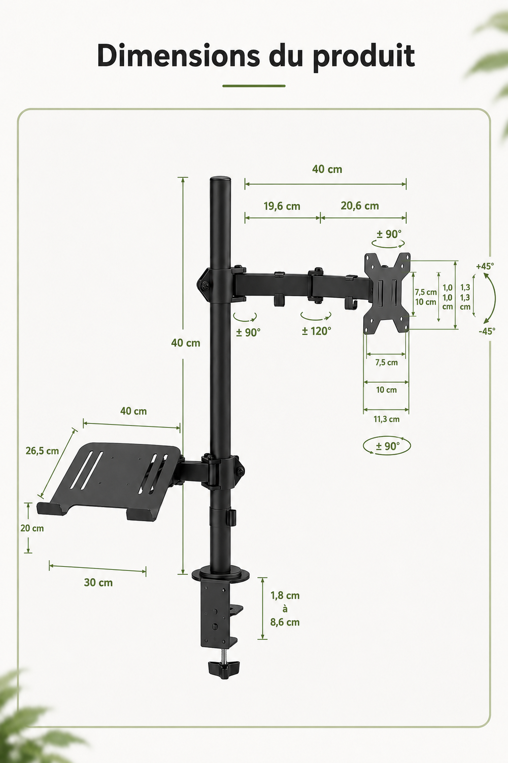 DeskArm Combo — Support double bras pour écran et ordinateur portable