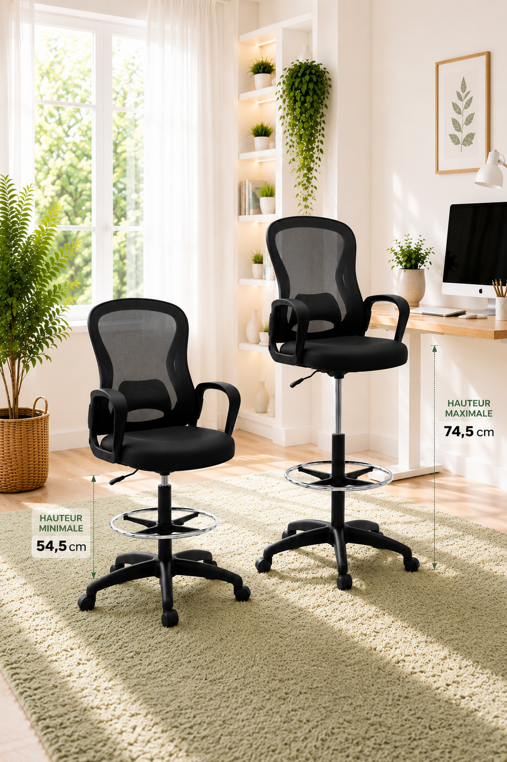HighDesk Duo — Lot de 2 chaises de bureau assis-debout avec repose-pieds