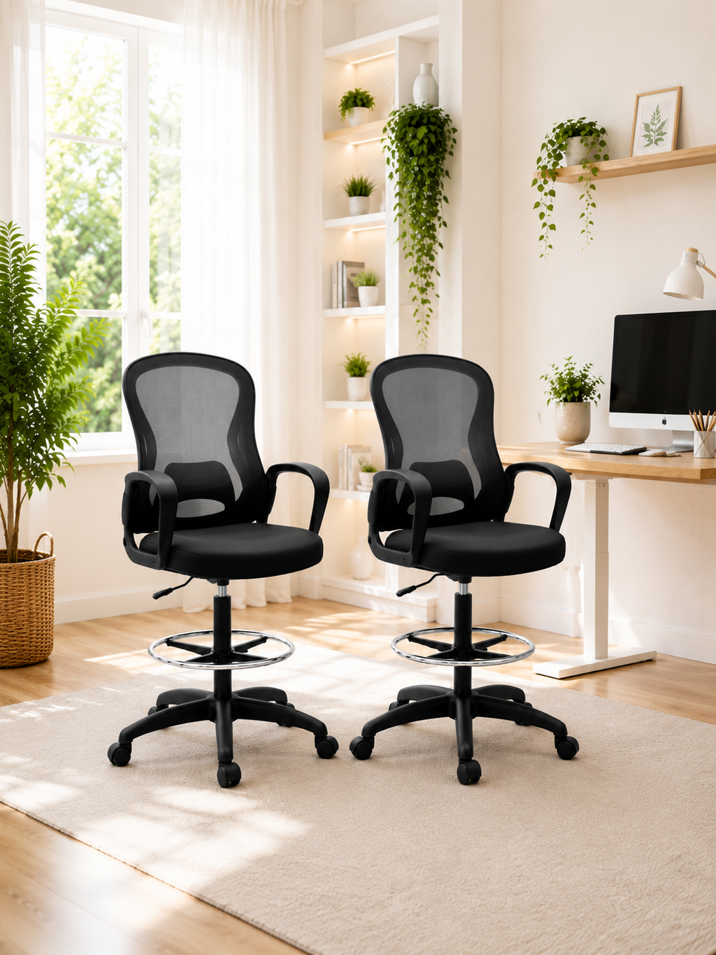 HighDesk Duo — Lot de 2 chaises de bureau assis-debout avec repose-pieds