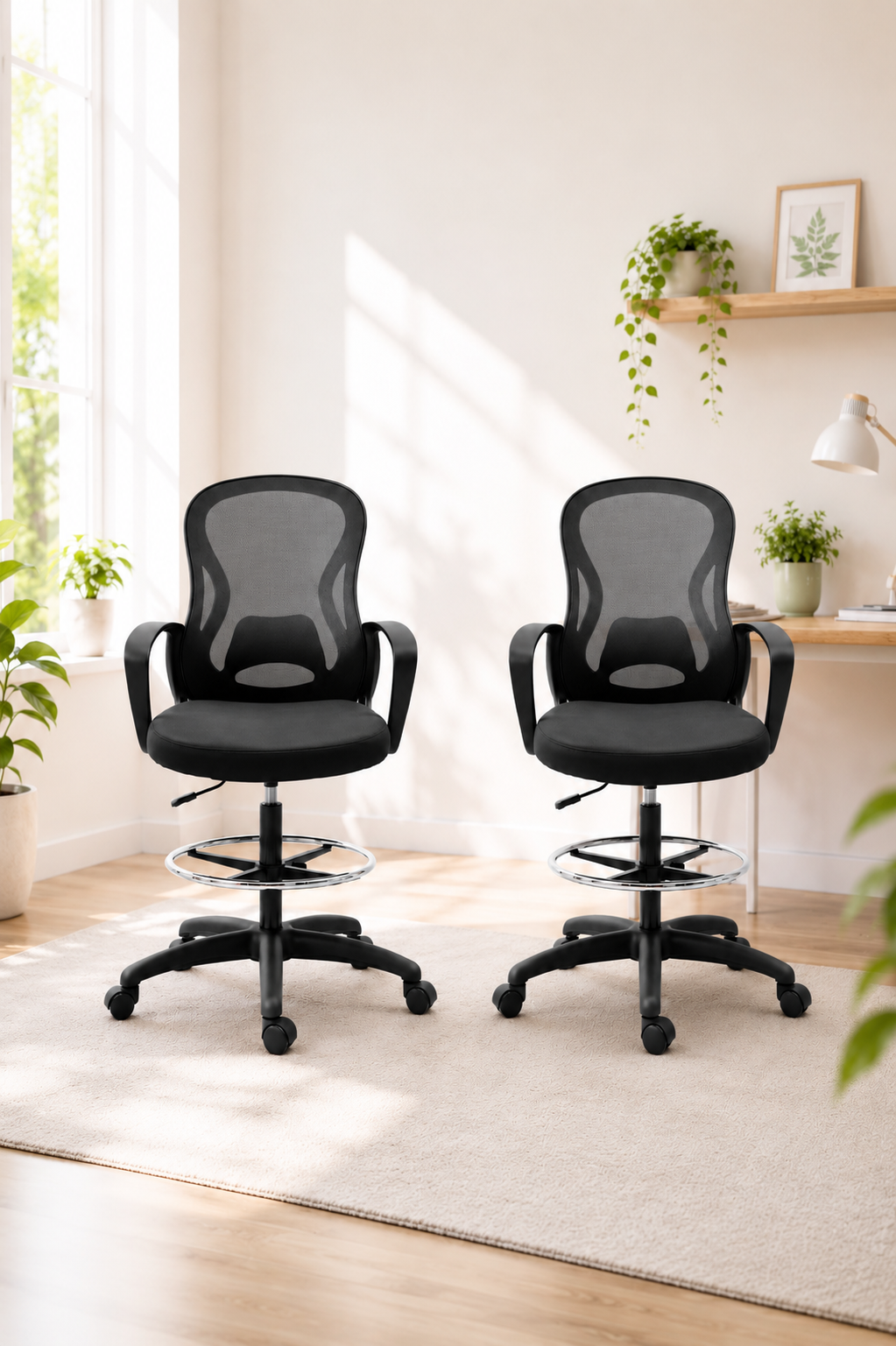 HighDesk Duo — Lot de 2 chaises de bureau assis-debout avec repose-pieds