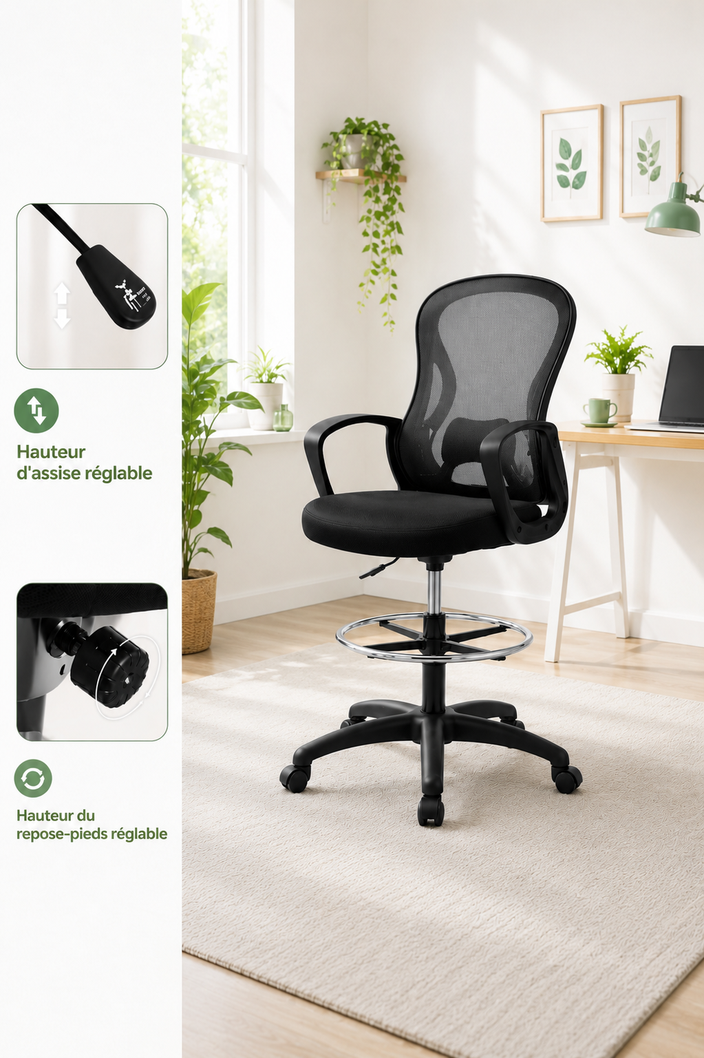 HighDesk Duo — Lot de 2 chaises de bureau assis-debout avec repose-pieds