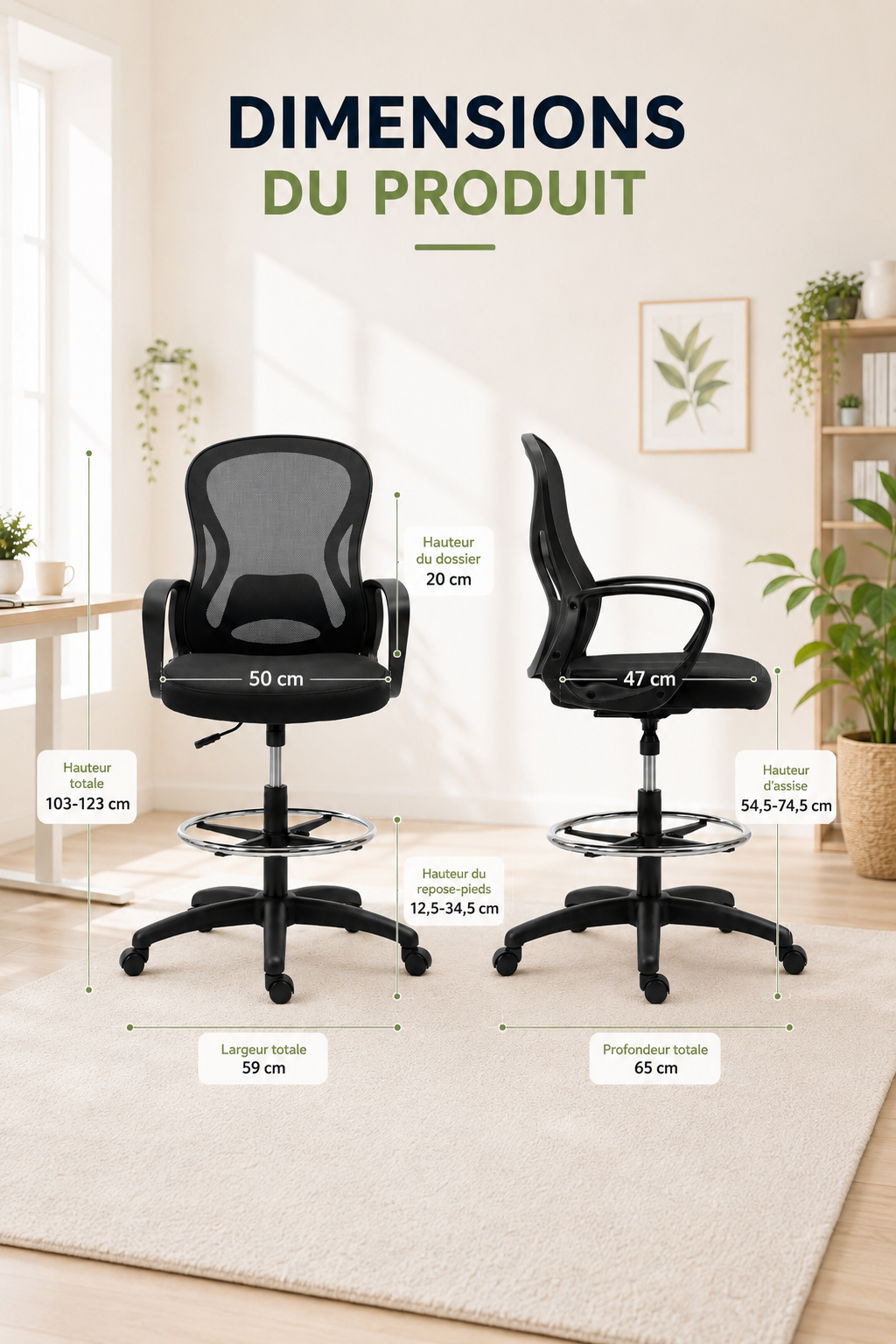 HighDesk Duo — Lot de 2 chaises de bureau assis-debout avec repose-pieds