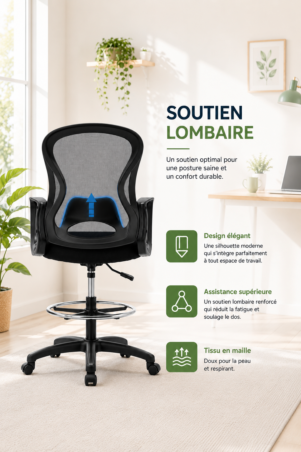 HighDesk Duo — Lot de 2 chaises de bureau assis-debout avec repose-pieds